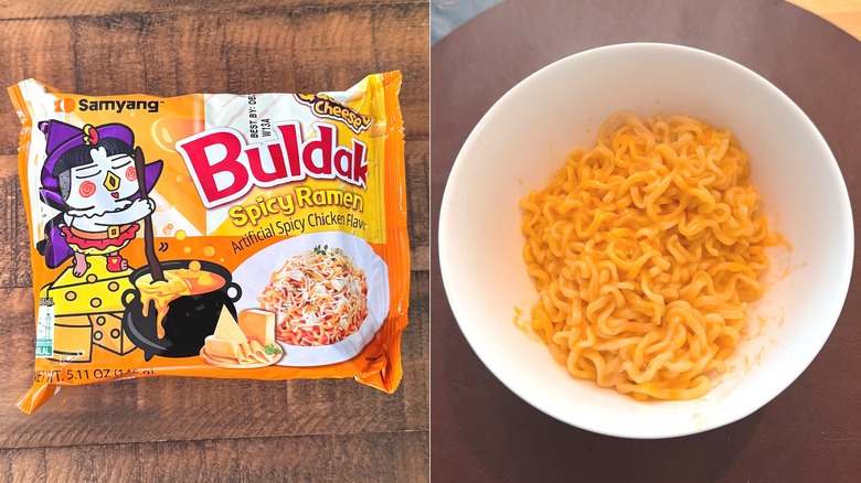 Buldak Quattro Cheese ramen packet and noodles