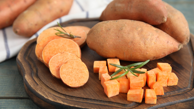diced and sliced sweet potatoes