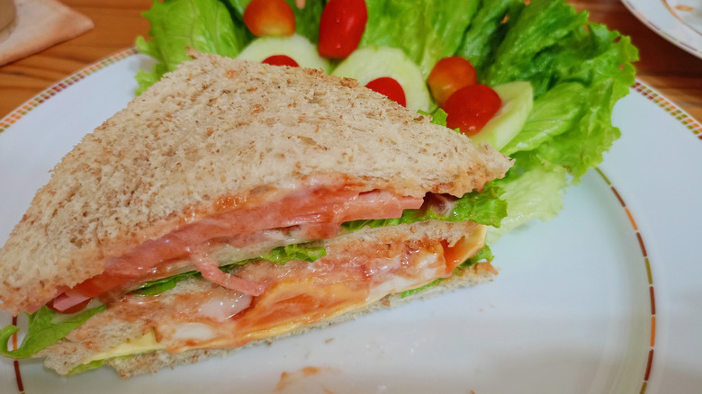 Bologna and fried egg sandwich