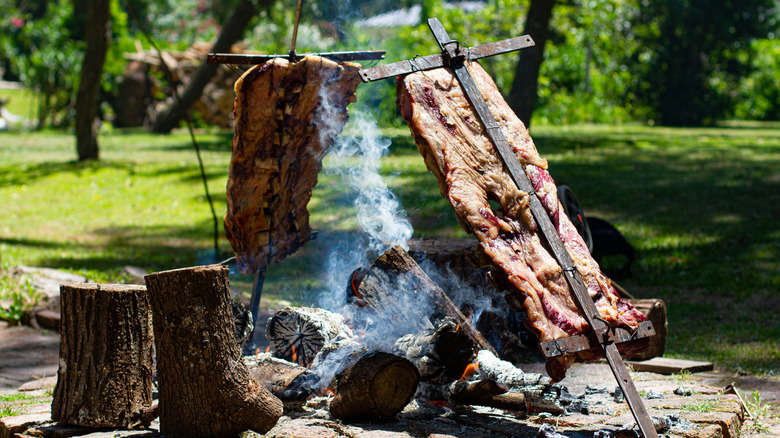asado, meat and open fire
