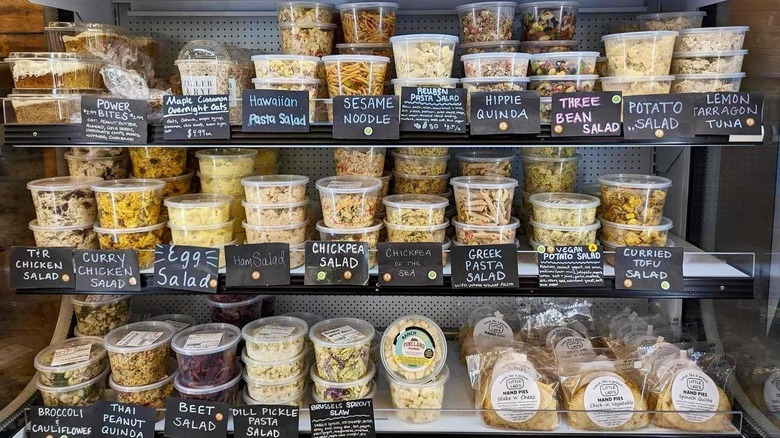 Deli salad display at Tiller & Rye