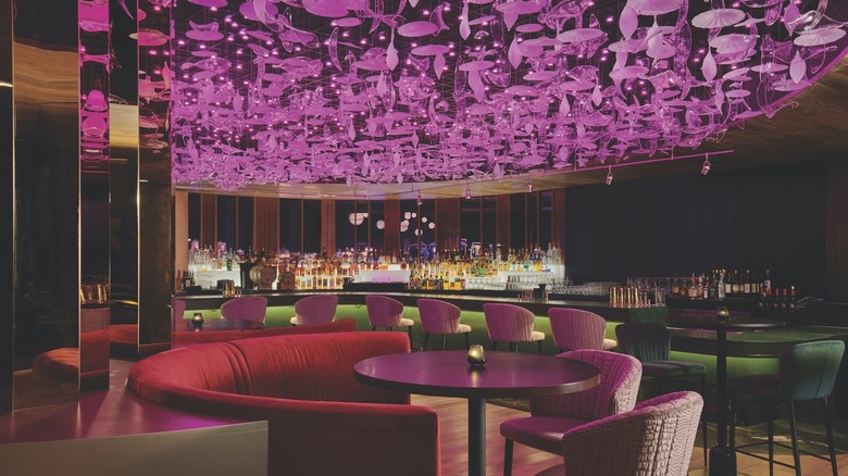 LED chandelier at One Steakhouse