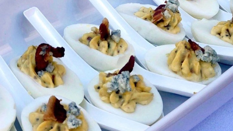 Deviled eggs with blue cheese and bacon