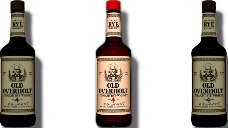 Bottles of Old Overholt whiskey
