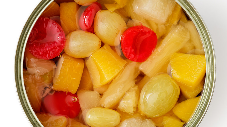 open can of fruit cocktail