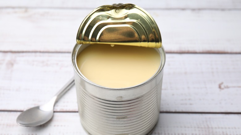 open can of condensed milk