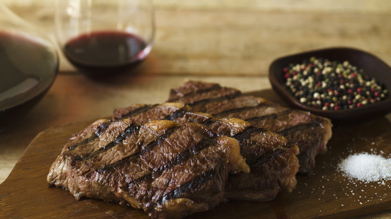 steak and wine