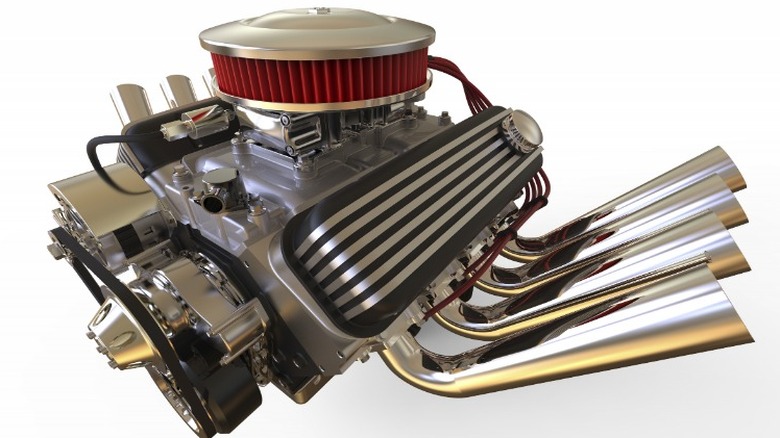 V8 engine on white background