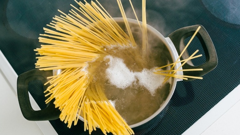 Pasta cooking in pot