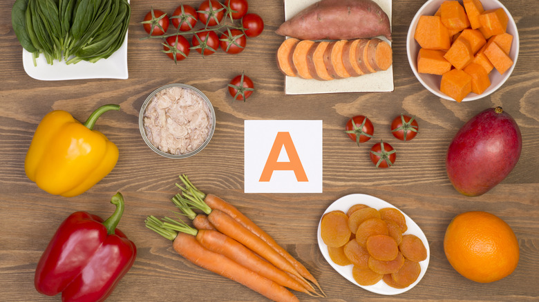 Many vitamin-A rich foods on table