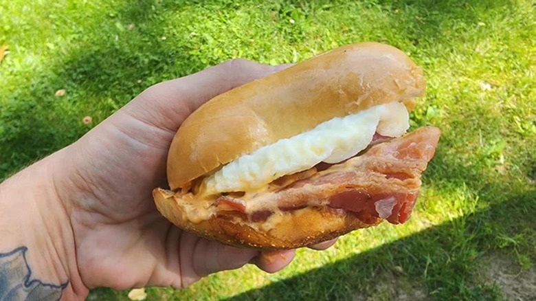 A Sheetz Breakfast Sub held in a hand