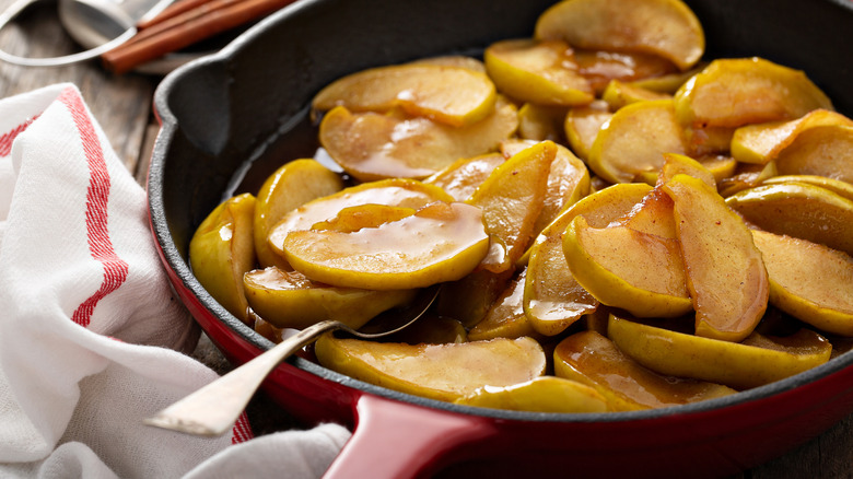 Baked apples in cast iron skillet