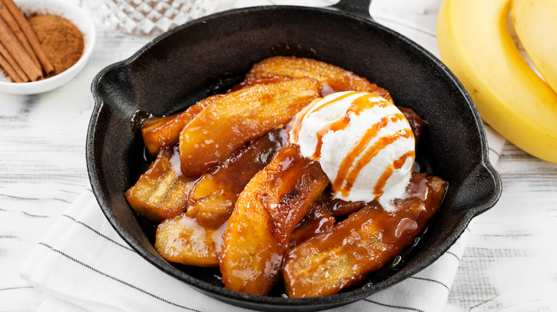 Bananas foster in cast iron pan
