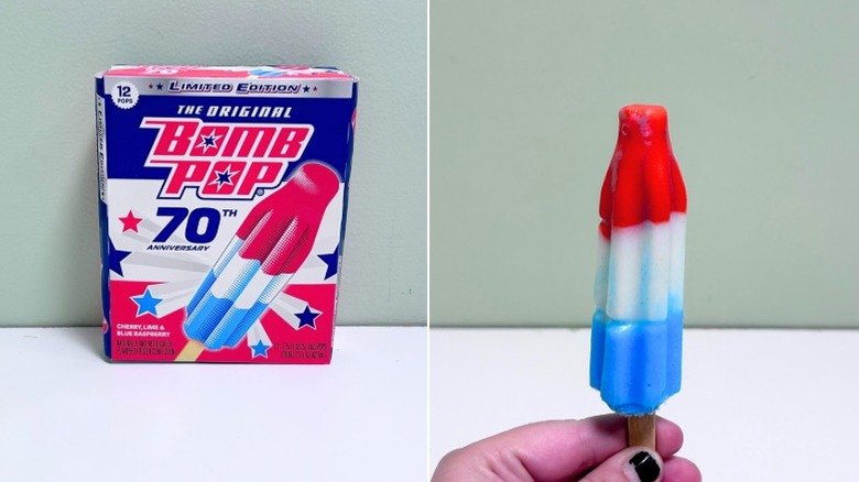 A box of the Original Bomb Pop next to a popsicle
