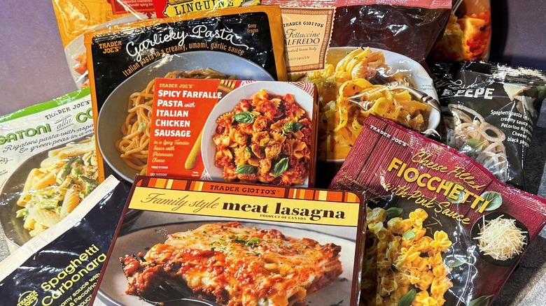 variety of Trader Joe's pasta packages