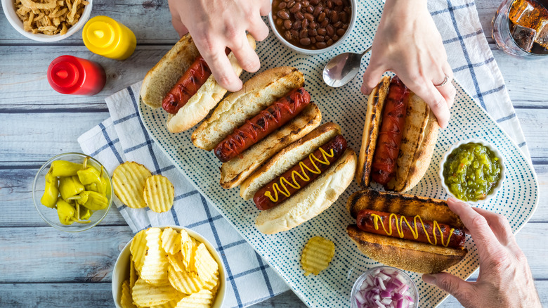 hot dog bar with toppings