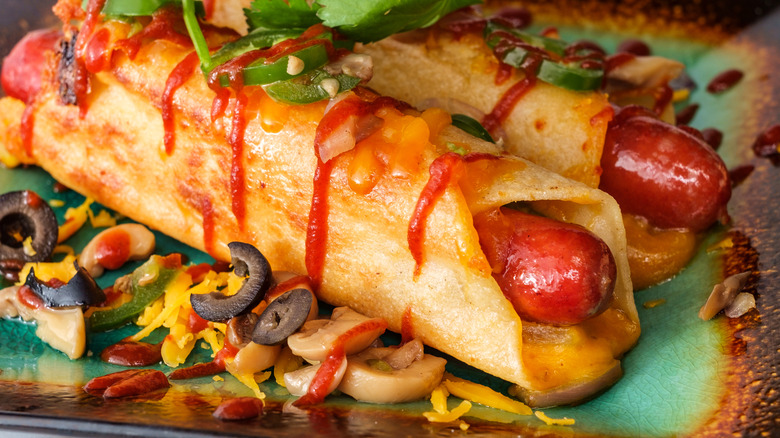 tortilla-wrapped, fried hot dogs