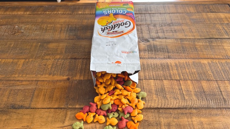 Bag of Colors Goldfish open on table