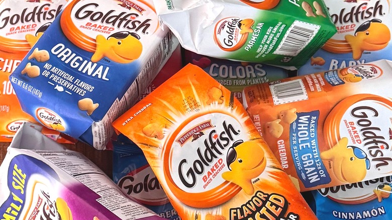 Various bags of Goldfish