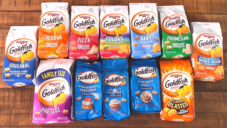 Various bags of Goldfish flavors