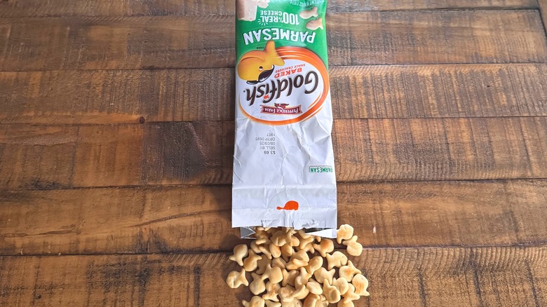 Parmesan Goldfish bag open on table