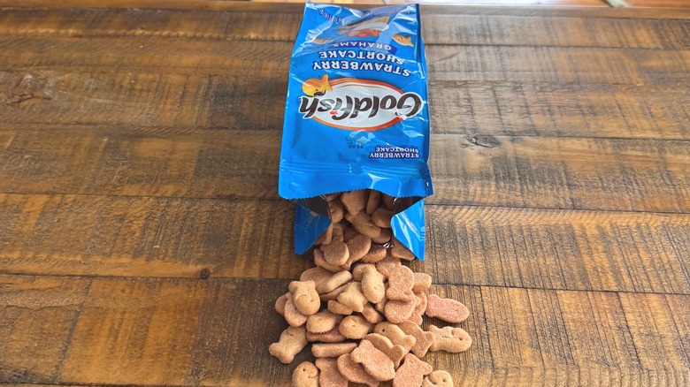 Bag of Strawberry Shortcake Goldfish open on table