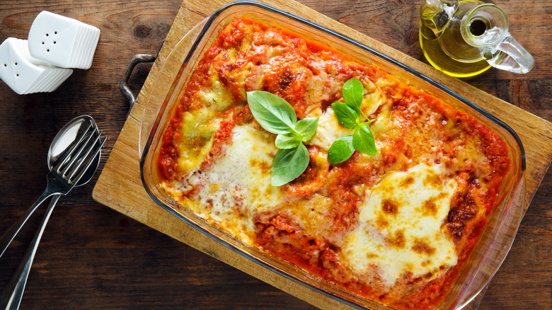 Lasagna in glass cookware