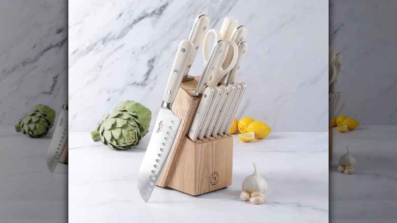 Martha Stewart knife block on marble background