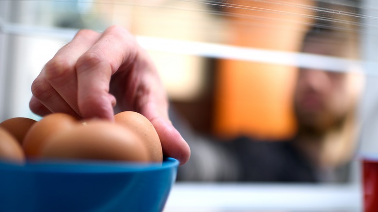 Taking eggs from fridge