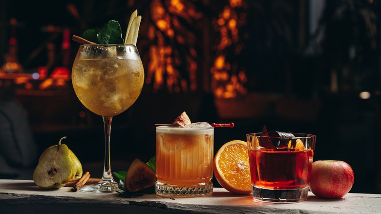 Three cocktails on table