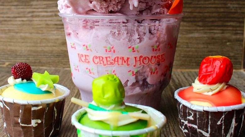 Ice Cream House bowl with three smaller bowls of ice cream