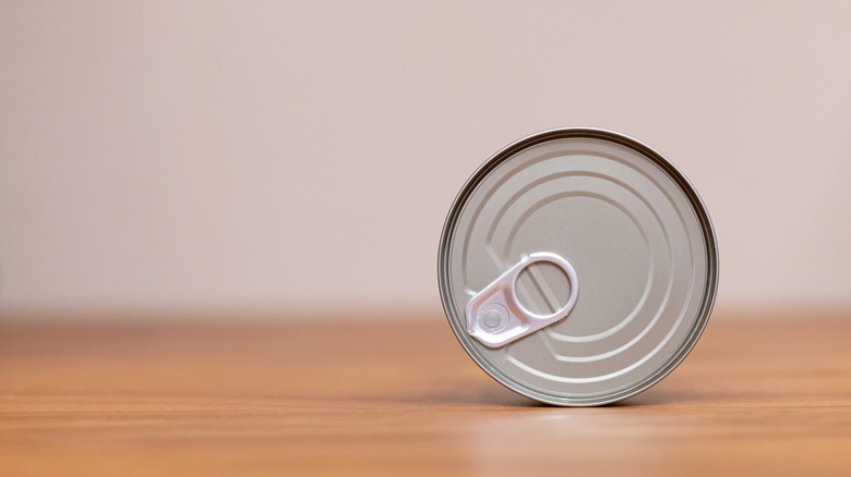 Can of tuna placed on its side