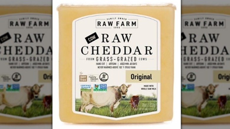 Package of Raw Farm Cow Raw Cheddar cheese