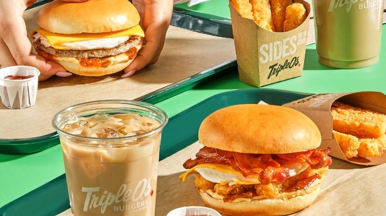 Burger, fries, and other sides from Triple O's