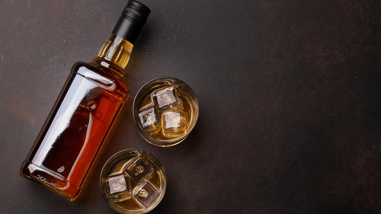 whiskey bottle and glasses