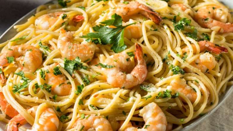 Spaghetti with shrimp and parmesan