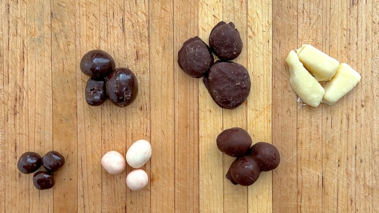 Assorted Trü Frü varieties pieces on wooden butcher block