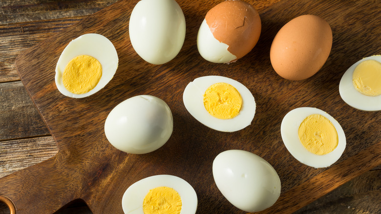hard-boiled eggs on cutting board