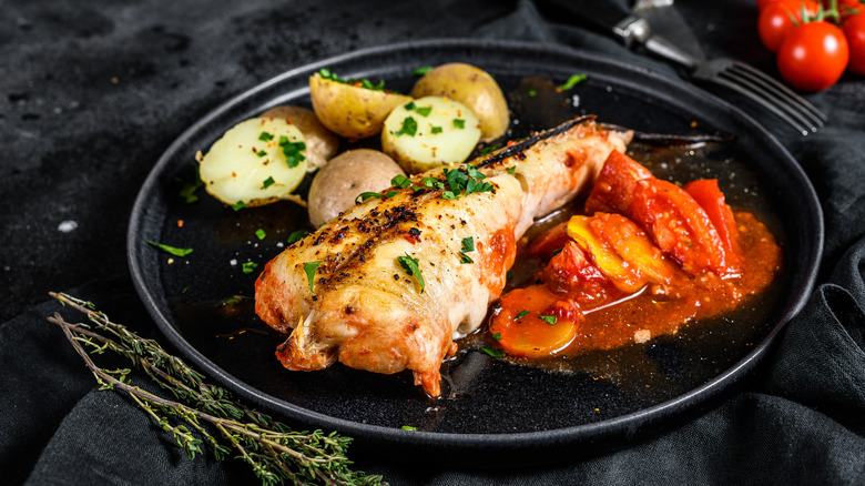 Monkfish tail on plate