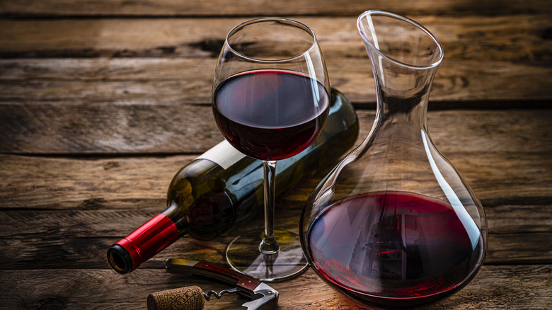 wine in glass and decanter