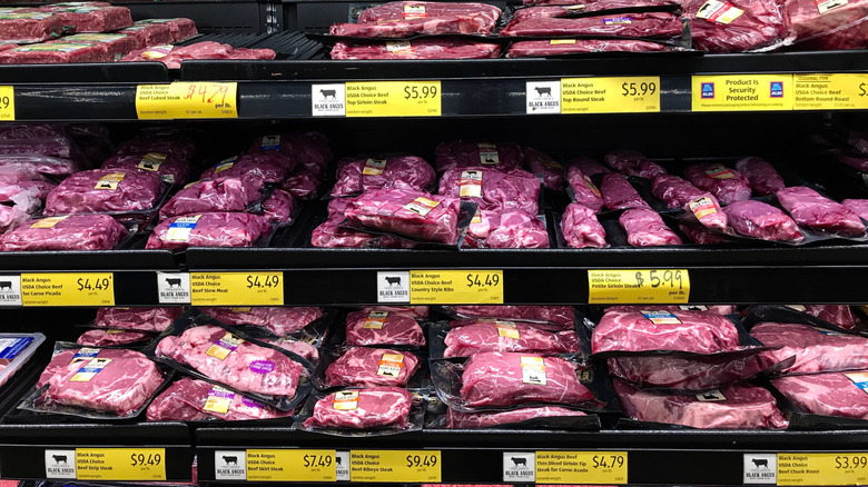 Red meat section of an Aldi grocery store