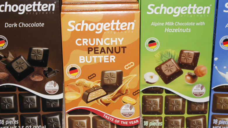 Close up of Schogetten chocolate bars at Aldi