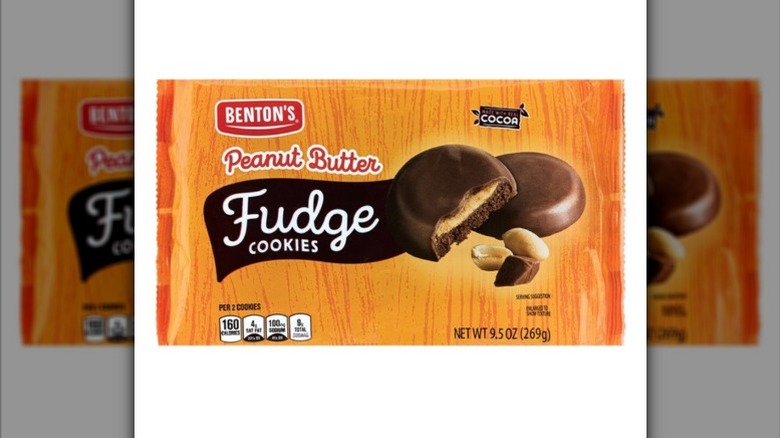 a box of Benton's Peanut Butter Fudge Cookies against a white background.