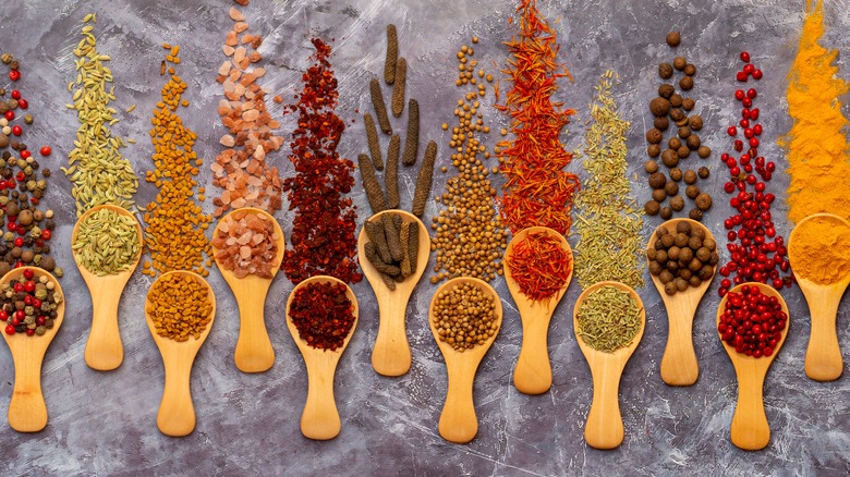 spoons with various spices 