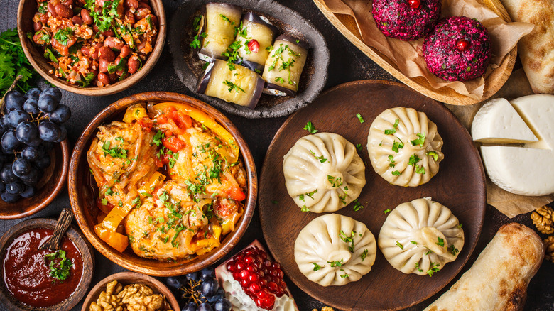 overhead view of Georgian dishes