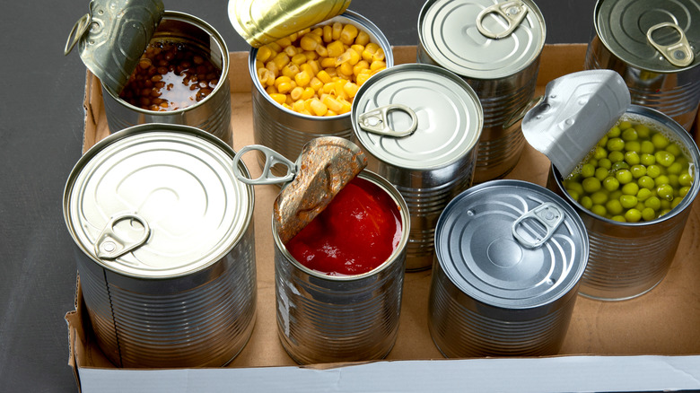 cans of vegetables in box