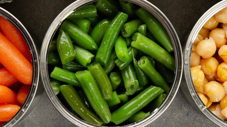 canned beans, carrots, and chickpeas