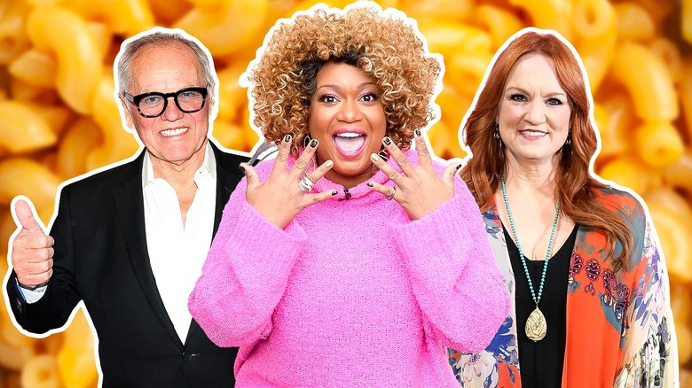 Celebrity chefs with macaroni background