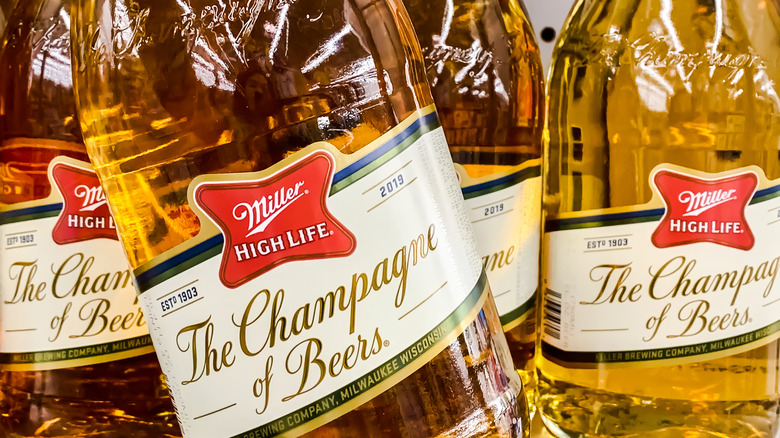 Champagne edition bottles of Miller High Life beer