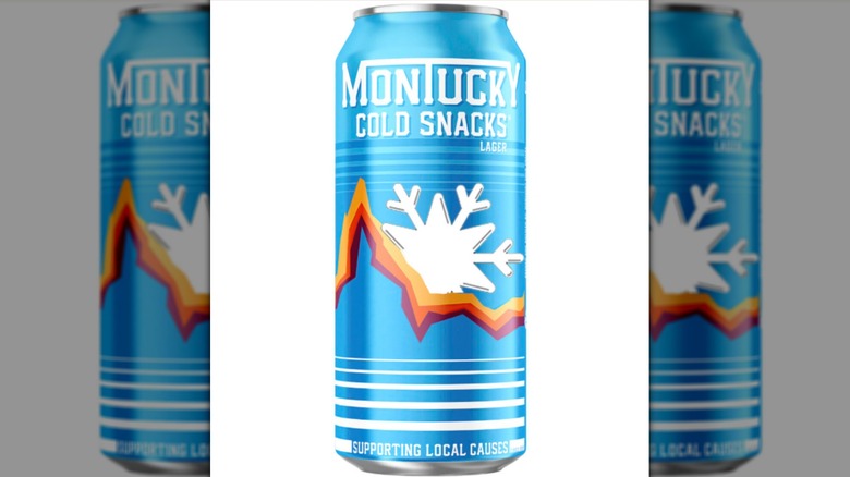 Can of Montucky Cold Snack beer against a white background